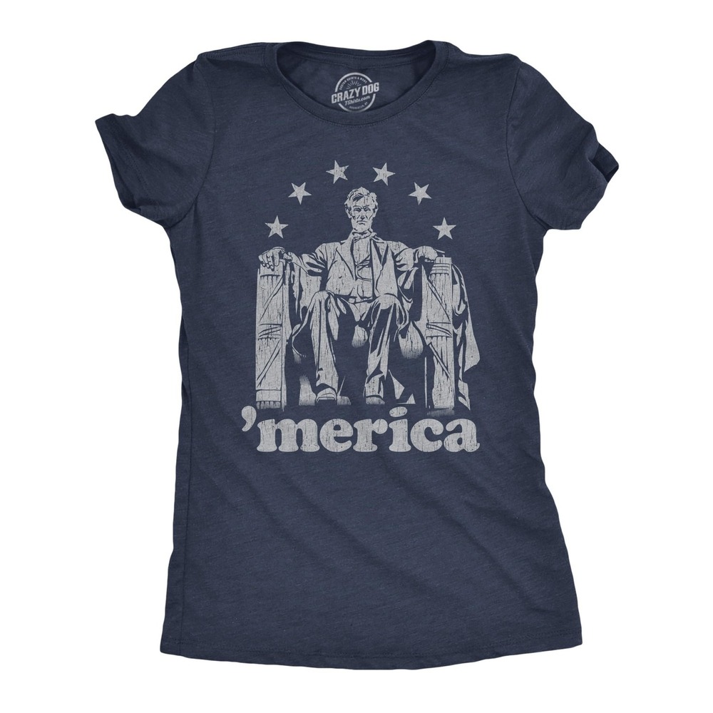 Crazy Dog Shirt Womens Large Navy Blue Lincoln Memorial Graphic Tee America USA